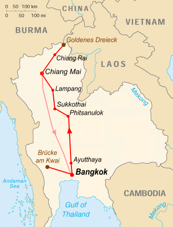 Karte von Thailand: Reiseroute
