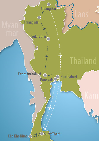 Map of Thailand: itinerary