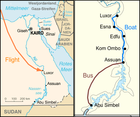 Map of Egypt: itinerary