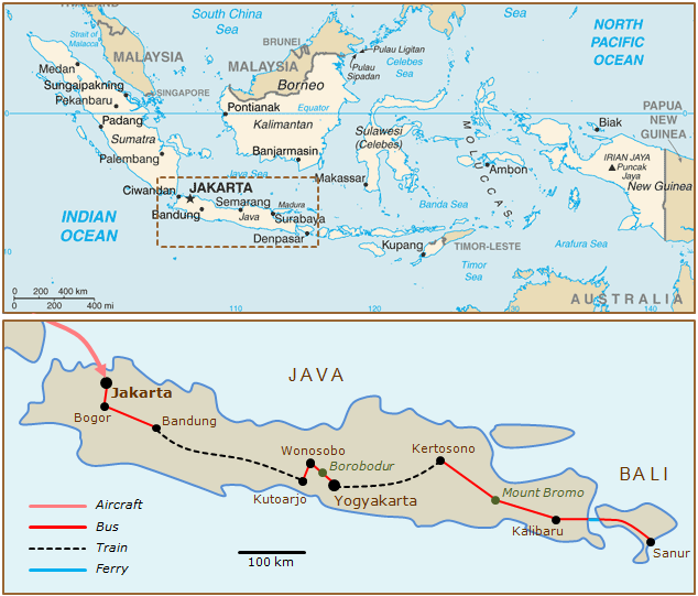 Map of Indonesia: itinerary