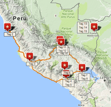 Map of Peru: itinerary